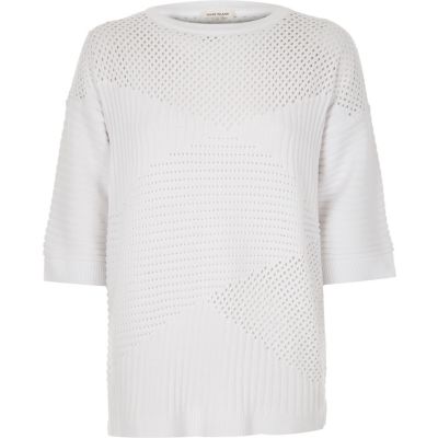 White pointelle soft knit jumper
